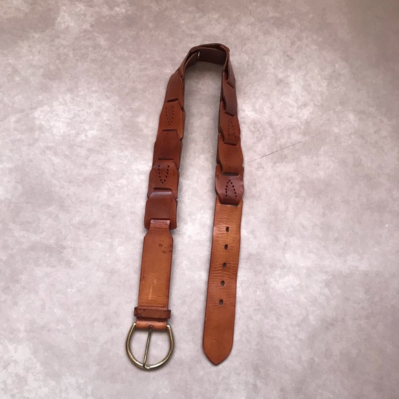 Saks Fifth Avenue Accessories - Vintage Saks Fifth Avenue Genuine Leather Belt Italy Brass Buckle Patina Western